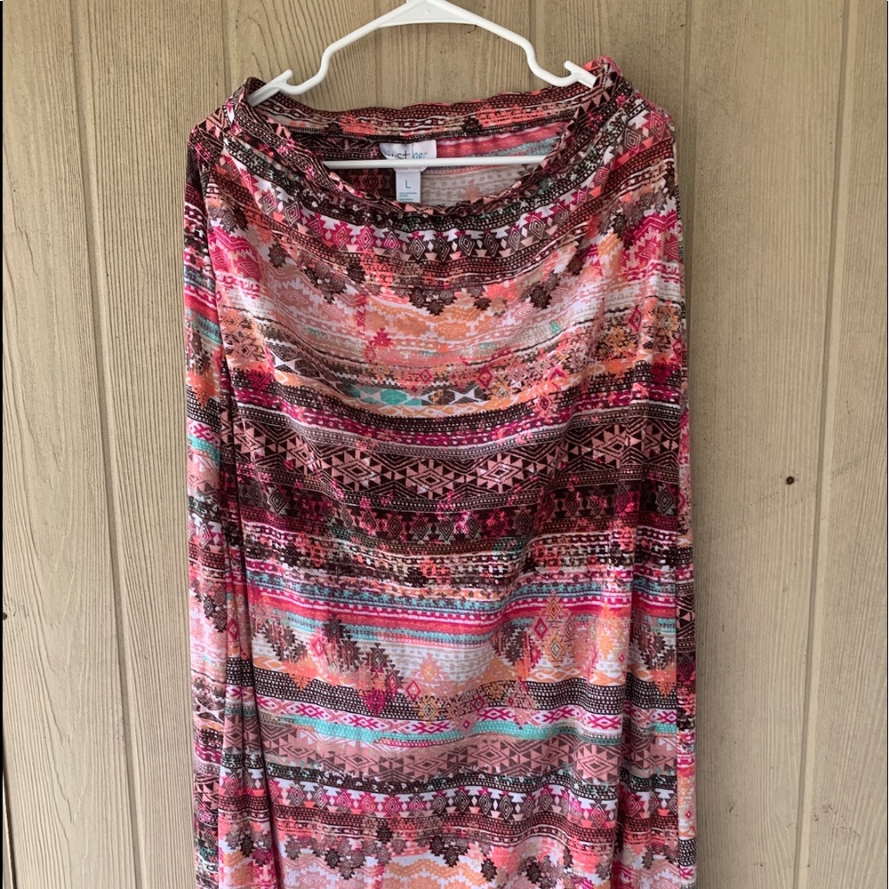 Floral Pink Red Aztec Print Maxi Skirt